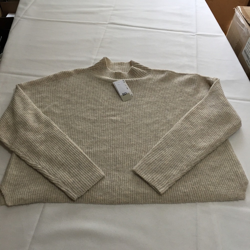 BP. Nordstrom Mock Neck Sweater Women XL Beige Ribbed Knit Boxy NWT $35.00